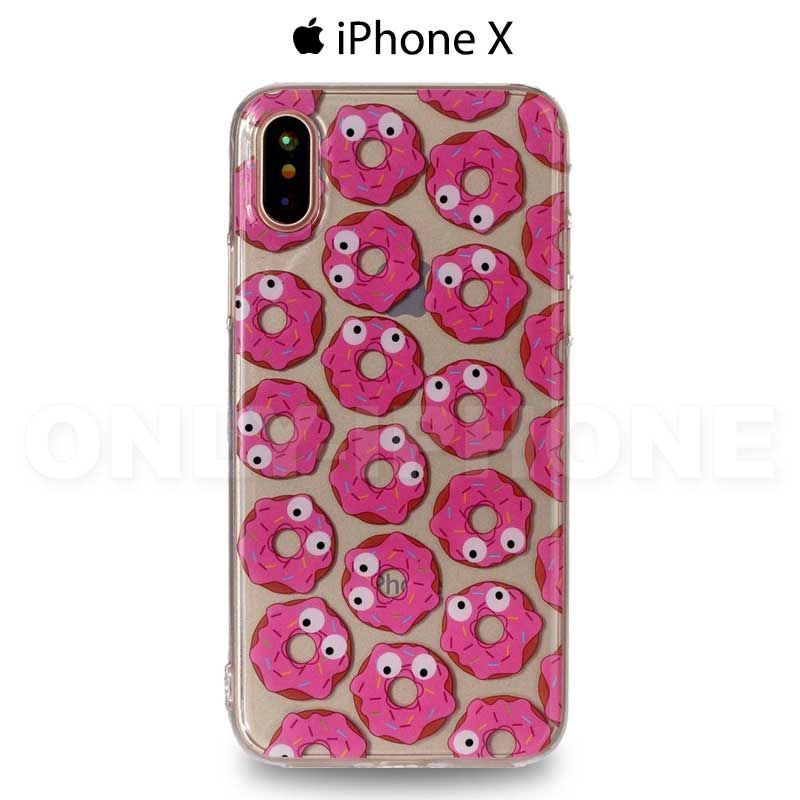 Coque iPhone X Donuts vue de dos pour montrer les motifs avec des donuts rosesa