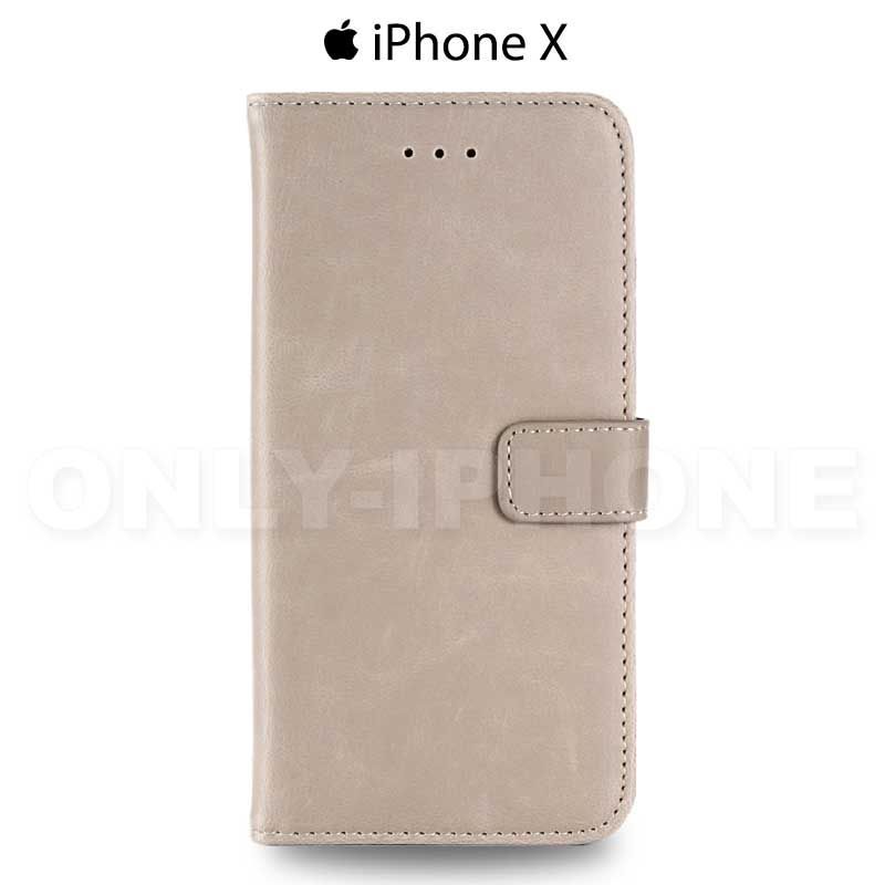 Etui portefeuille en cuir pour iPhone X couleur beige